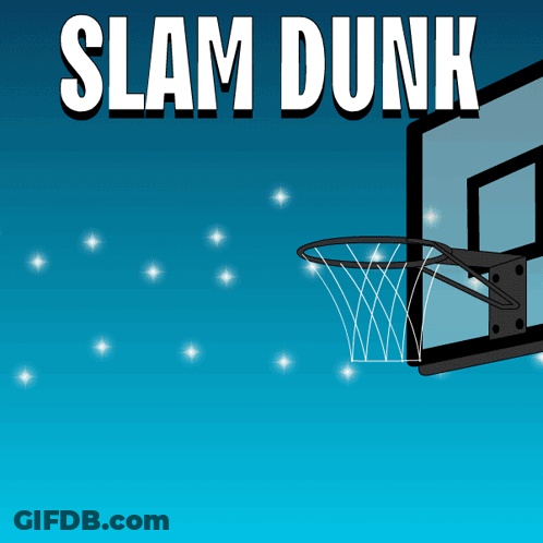 A Poster For Slam Dunk Shows A Basketball Hoop With Stars In The Background GIF