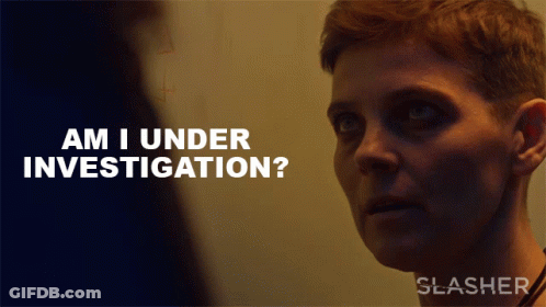 A Poster For Slasher Shows A Woman Looking At Another Person GIF