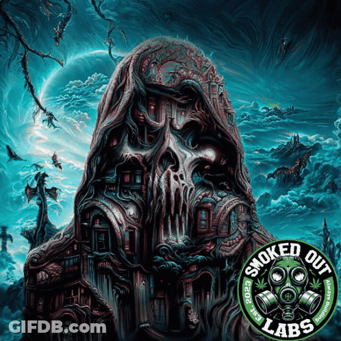 A Poster For Smoked Out Labs Shows A Skull GIF