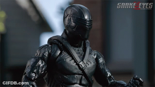 A Poster For Snake Eyes Shows A Soldier In A Black Suit GIF
