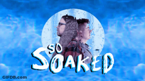 A Poster For So Soaked Shows A Man And A Woman Standing Next To Each Other GIF
