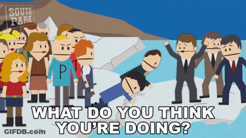 A Poster For South Park Shows A Group Of People Standing In Front Of A Sign That Says South Park GIF