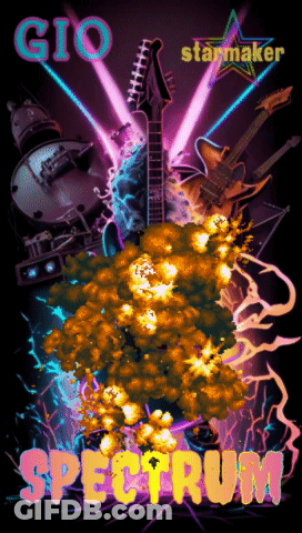 A Poster For Spectrum With A Guitar And Drums GIF