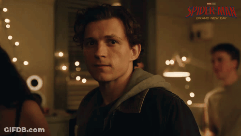 A Poster For Spider Man Brand New Day Shows A Man In A Dark Room GIF