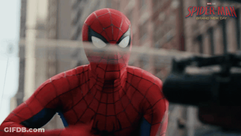 A Poster For Spider-Man Brand New Day Shows A Spider-Man Holding A Gun GIF