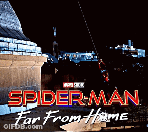 A Poster For Spider-Man Far From Home Shows A Cityscape GIF