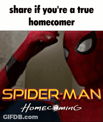A Poster For Spider-Man Homecoming With A Picture Of Spider-Man GIF