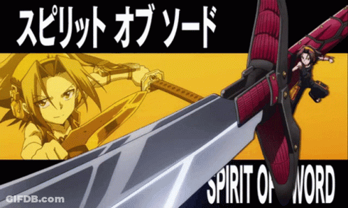 A Poster For Spirit Of Word Shows A Girl Holding A Large Sword GIF
