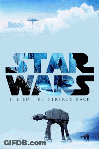 A Poster For Star Wars The Empire Strikes Back Shows An At At In The Snow GIF
