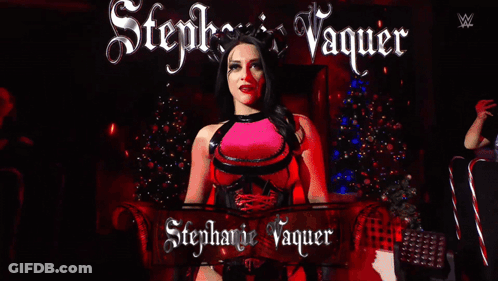 A Poster For Stephanie Vaquer Shows A Woman In A Devil Costume GIF