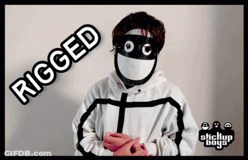A Poster For Stickup Boys Shows A Person With A Mask On GIF