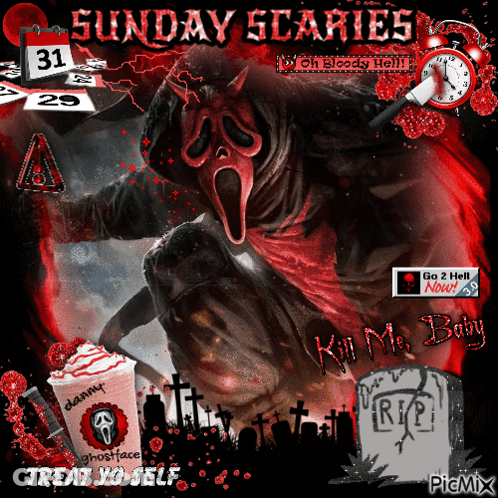 A Poster For Sunday Scaries Featuring A Screaming Monster GIF