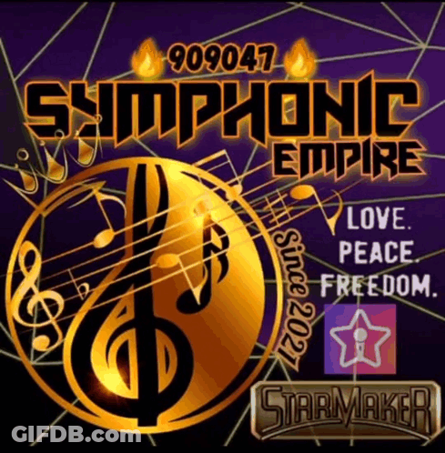 A Poster For Symphonic Empire Shows A Guitar And Music Notes GIF