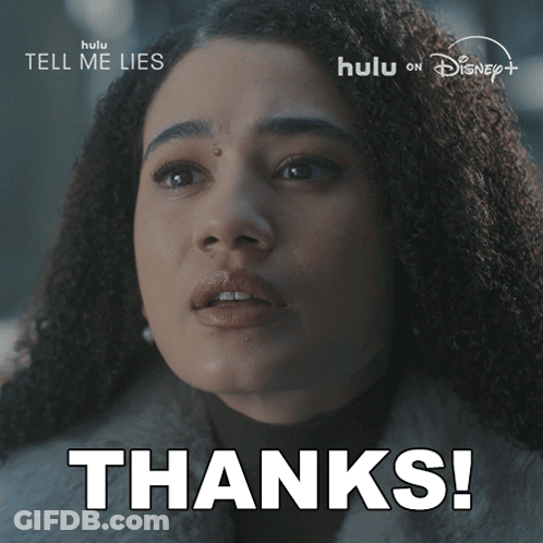 A Poster For Tell Me Lies Shows A Woman With Curly Hair And Says Thanks GIF