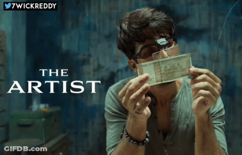A Poster For The Artist Shows A Man Holding A Cheque In Front Of His Face GIF