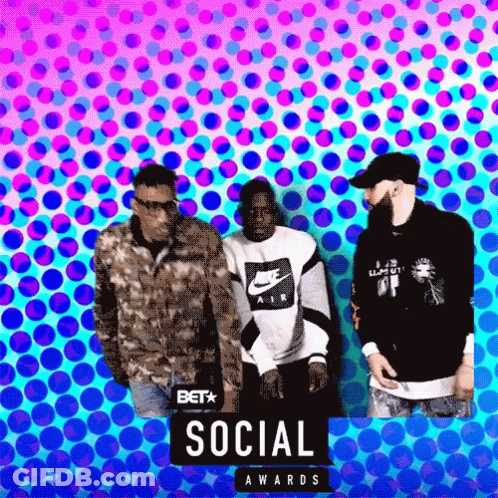 A Poster For The Bet Social Awards With Three Men GIF