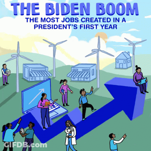 Biden Boom Poster With Upward Blue Arrow GIF