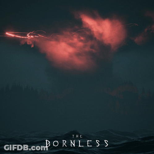A Poster For The Bornless Shows A Stormy Sky With Lightning GIF