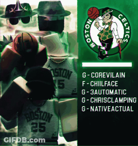 A Poster For The Boston Celtics With A Cartoon Character GIF