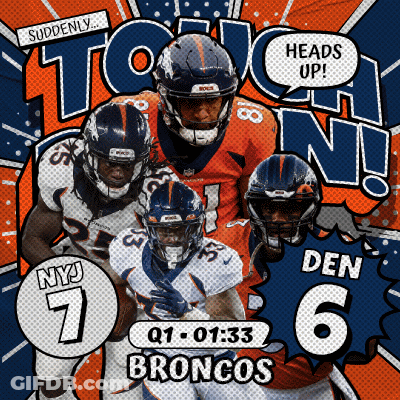 A Poster For The Broncos Football Team Shows A Collage Of Players GIF