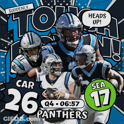 A Poster For The Carolina Panthers Shows A Cartoon Style Illustration GIF