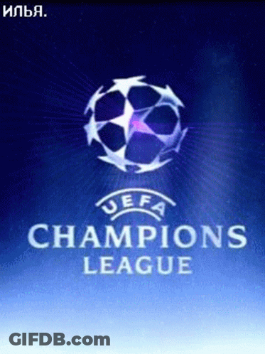 A Poster For The Champions League With A Soccer Ball In The Center GIF