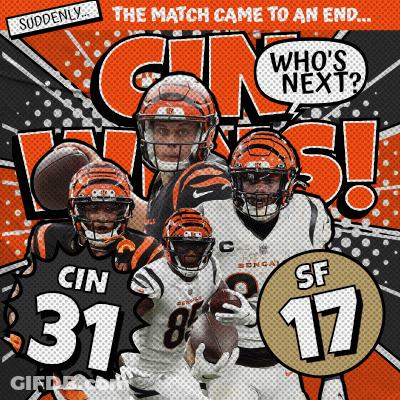 A Poster For The Cincinnati Bengals Football Team Shows Players Cin 31 And Sf 17 GIF