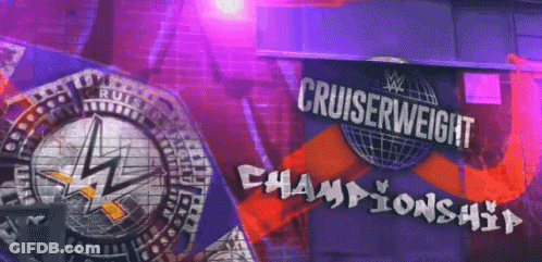 A Poster For The Cruiserweight Championship Shows A Purple Background GIF
