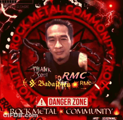 A Poster For The Danger Zone Rock Metal Community With A Man In The Center GIF