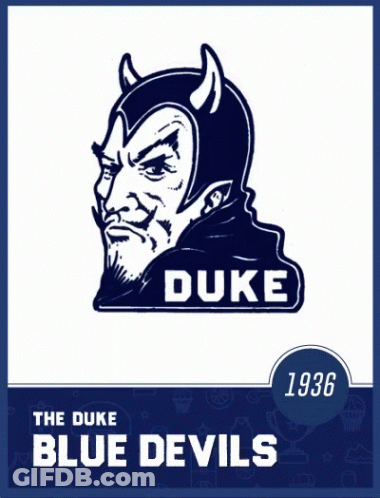 A Poster For The Duke Blue Devils With A Picture Of A Devil GIF