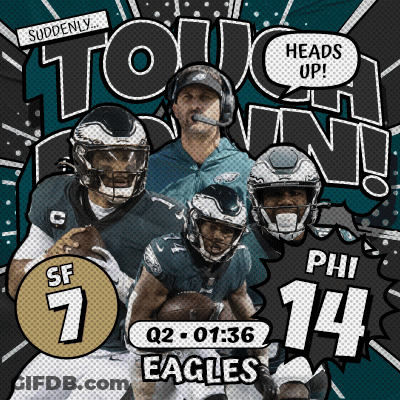 A Poster For The Eagles Football Team With The Headline " Suddenly ... Touch Down " GIF