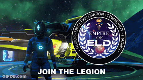 A Poster For The Empire Of Eld Shows A Man In A Space Suit GIF