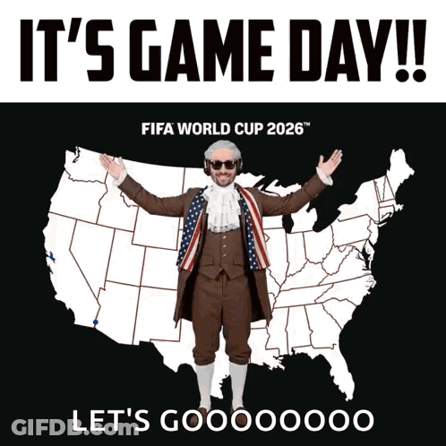 A Poster For The Fifa World Cup 2026 With A Man In A Suit GIF