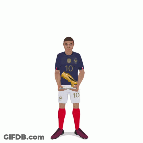 A Poster For The Fifa World Cup Qatar 2022 Shows A Soccer Player Holding A Golden Boot GIF