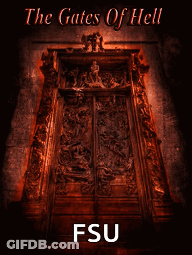 A Poster For The Gates Of Hell With Fsu On The Bottom Right GIF