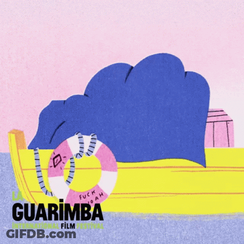 A Poster For The Guarimba International Film Festival Shows A Man In A Boat GIF