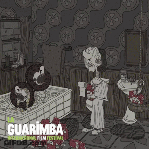 A Poster For The Guarimba International Film Festival Shows A Woman In A Bathtub GIF