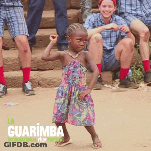 A Poster For The Guarimba International Film Festival With A Little Girl In A Dress GIF