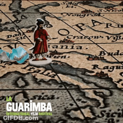 A Poster For The Guarimba International Film Festival With A Map In The Background GIF
