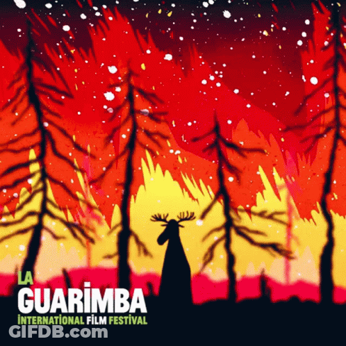 A Poster For The Guarimba International Film Festival With A Moose In The Foreground GIF