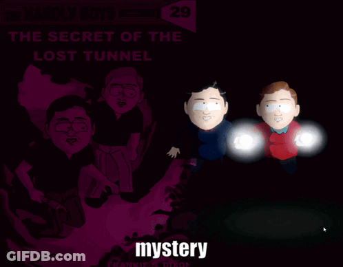 A Poster For The Hardly Boys Shows Two Cartoon Characters Holding Lights GIF