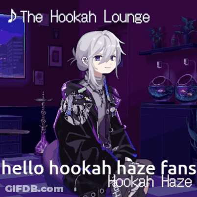 A Poster For The Hookah Lounge Shows A Girl Sitting In A Chair Smoking A Hookah GIF
