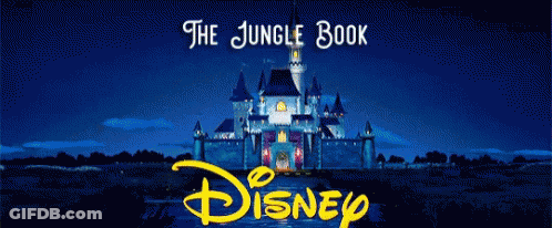 A Poster For The Jungle Book By Disney With A Castle In The Background GIF