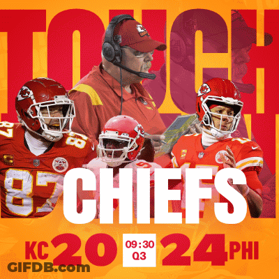 A Poster For The Kansas City Chiefs Shows A Coach And Three Players GIF