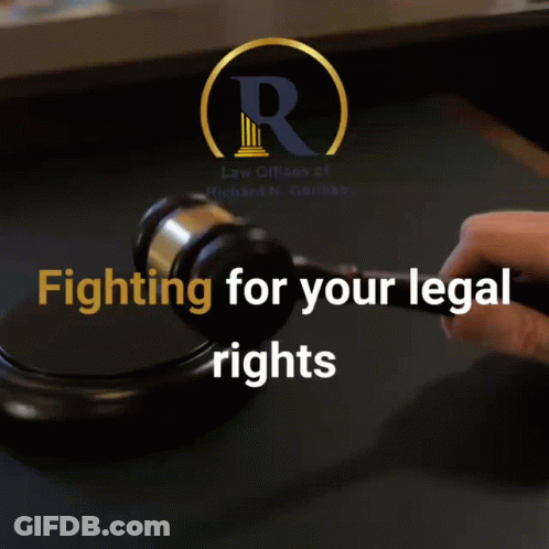 A Poster For The Law Offices Of Richard N. Gottlieb Shows A Person Holding A Gavel GIF