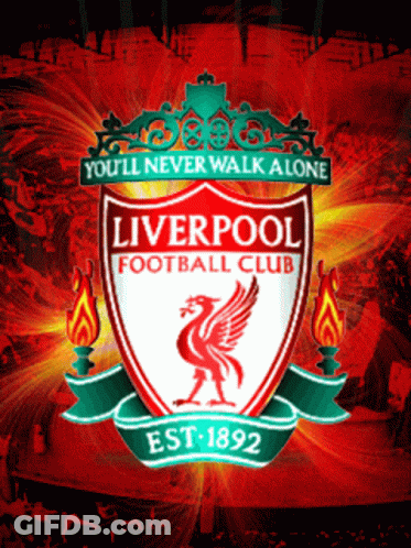 A Poster For The Liverpool Football Club Shows A Shield With A Bird On It GIF