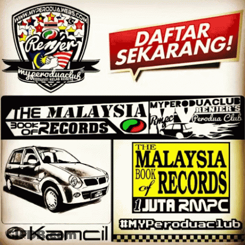 A Poster For The Malaysia Book Of Records With A Car On It GIF