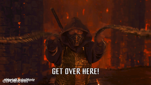 A Poster For The Mortal Kombat Movie Shows A Samurai Holding A Sword GIF