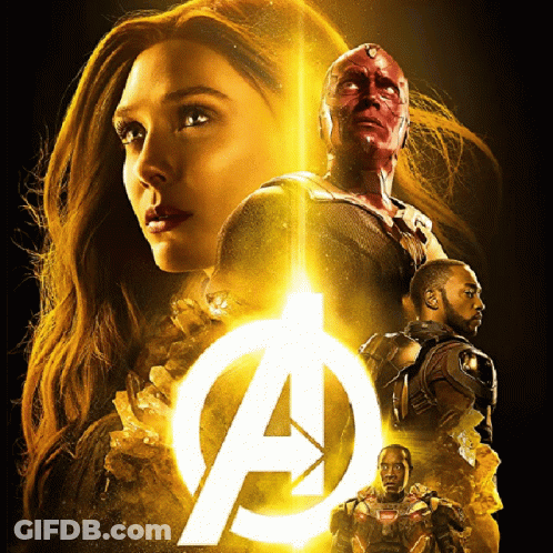 A Poster For The Movie Avengers Infinity War Features Scarlett Johansson Vision And Falcon GIF