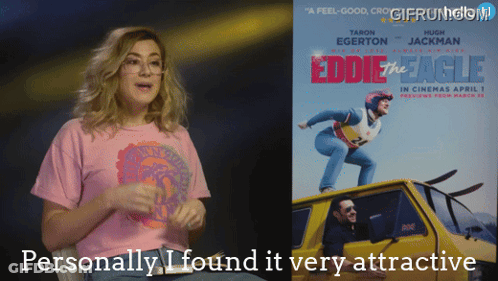 Eddie The Eagle Movie Poster With Woman In Pink GIF
